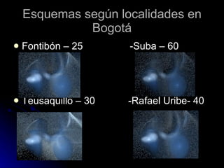 Esquemas según localidades en Bogotá Fontibón – 25  -Suba – 60 Teusaquillo – 30  -Rafael Uribe- 40 