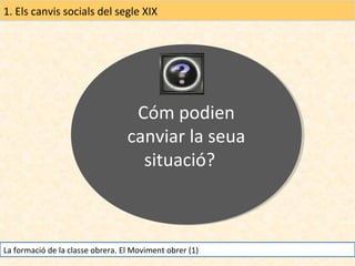 1. Els canvis socials del segle XIX

Cóm podien
Cóm podien
canviar la seua
canviar la seua
situació?
situació?

La formació de la classe obrera. El Moviment obrer (1)

 