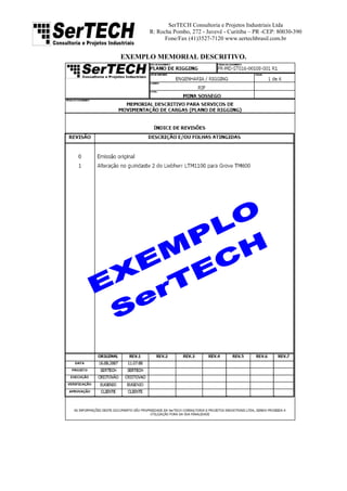 SerTECH Consultoria e Projetos Industriais Ltda
R: Rocha Pombo, 272 - Juvevê - Curitiba – PR -CEP: 80030-390
Fone/Fax (41)3527-7120 www.sertechbrasil.com.br
EXEMPLO MEMORIAL DESCRITIVO.
 