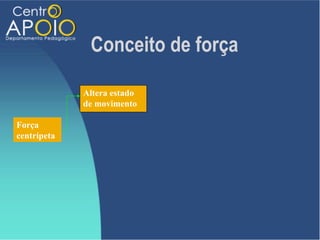 Conceito de força

             Altera estado
             de movimento

Força
centrípeta
 