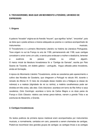 Movimento Literário Trovadorismo 1º ano A 2013 | PDF