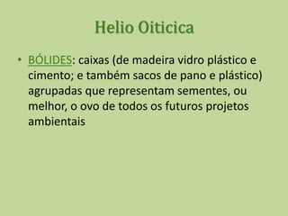 Helio OiticicaUm dos objetivos do Parangolé é de uma arte socioambiental. "Há como que uma 'vontade de um novo mito', proporcionado aqui por esses elementos da arte; há uma interferência deles no comportamento do espectador: uma interferência contínua e de longo alcance, que se poderia alçar nos campos da psicologia, da antropologia, da sociologia e da história.