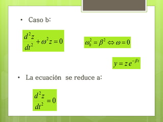 0 2 
d z 
2 
2 
 z  
dt 
 
0 2 2 
0      
• La ecuación se reduce a: 
t y z e   
• Caso b: 
d z 
0 2 
2 
 
dt 
 