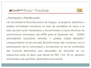 

Formación y Planificación.

En

tal sentido la Zona Educativa de Aragua se propone planificar y

realizar actividades ...