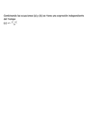 Combinando las ecuaciones (a) y (b) se tiene una expresión independiente
del tiempo:
(c) α
ωω
θ
2
22
i−
=∆
 