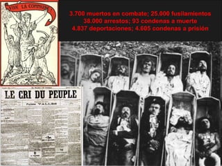 3.700 muertos en combate; 25.000 fusilamientos 38.000 arrestos; 93 condenas a muerte 4.837 deportaciones; 4.605 condenas a prisión 