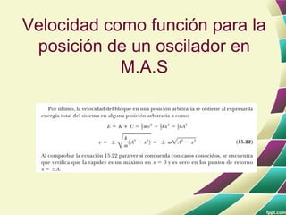 Velocidad como función para la
 posición de un oscilador en
            M.A.S
 