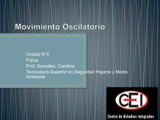Unidad N°5
Física
Prof. González, Carolina
Tecnicatura Superior en Seguridad Higiene y Medio
Ambiente
 