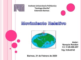 Instituto Universitario Politécnico
“Santiago Mariño”
Extensión Barinas
Autor:
Norquis Rondon
C.I: V-28.460.457
Ing. Industrial
Barinas, 21 de Febrero de 2020
 