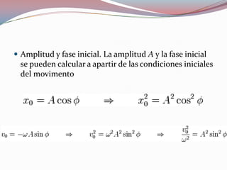 Amplitud y fase inicial. La amplitud A y la fase inicial se pueden calcular a apartir de las condiciones iniciales del movimento