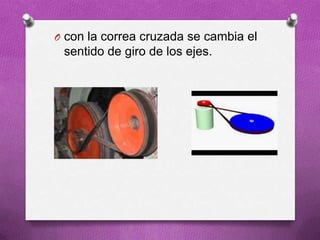 O con la correa cruzada se cambia el
sentido de giro de los ejes.
 