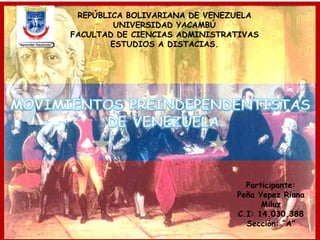 REPÚBLICA BOLIVARIANA DE VENEZUELA
         UNIVERSIDAD YACAMBÚ
FACULTAD DE CIENCIAS ADMINISTRATIVAS
        ESTUDIOS A DISTACIAS.




                                 Participante:
                               Peña Yepez Riana
                                     Miluz
                               C.I: 14.030.388
                                 Sección: “A”
 