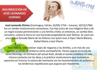 INSURRECCIÓN DE
 JOSÉ LEONARDO
    CHIRINO

  José Leonardo Chirino (Curimagua, Falcón, 25/04/ 1754 – Caracas, 10/12/1796)...