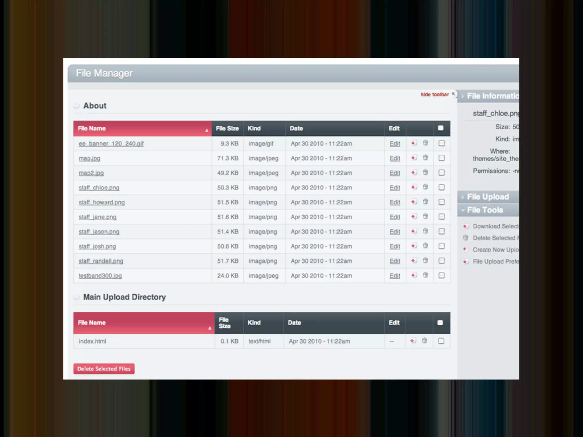 screenshot(s)

• great for clients that need simple image
  editing - doesnt' require photoshop
• connects directly to the ﬁle upload
  ﬁeldtype
 