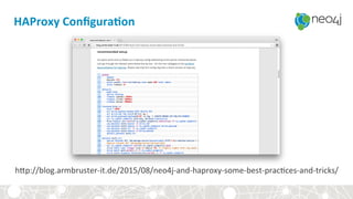 HAProxy	Conﬁgura3on	
hYp://blog.armbruster-it.de/2015/08/neo4j-and-haproxy-some-best-prac,ces-and-tricks/	
 