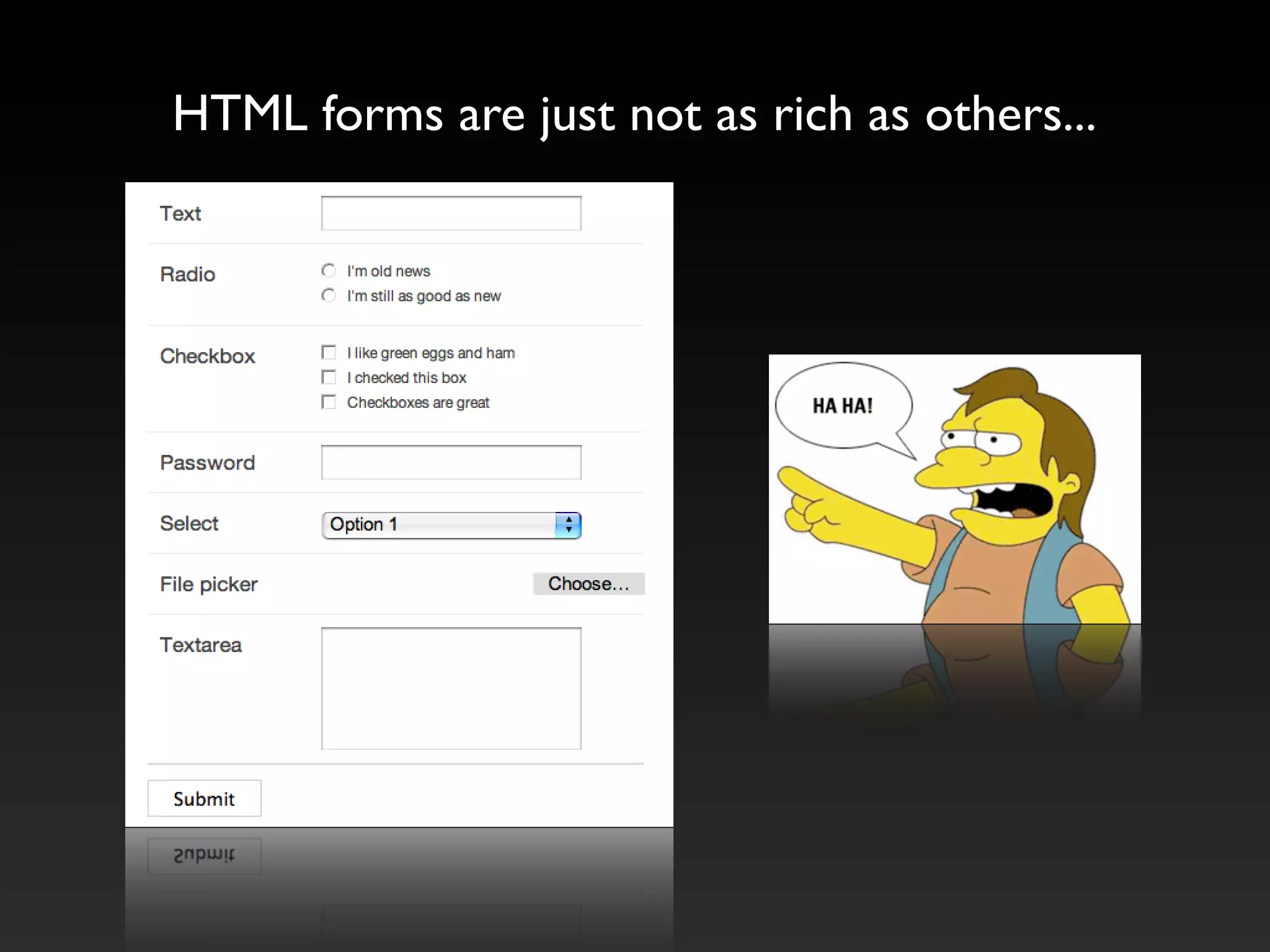 HTML forms are just not as rich as others...
 
