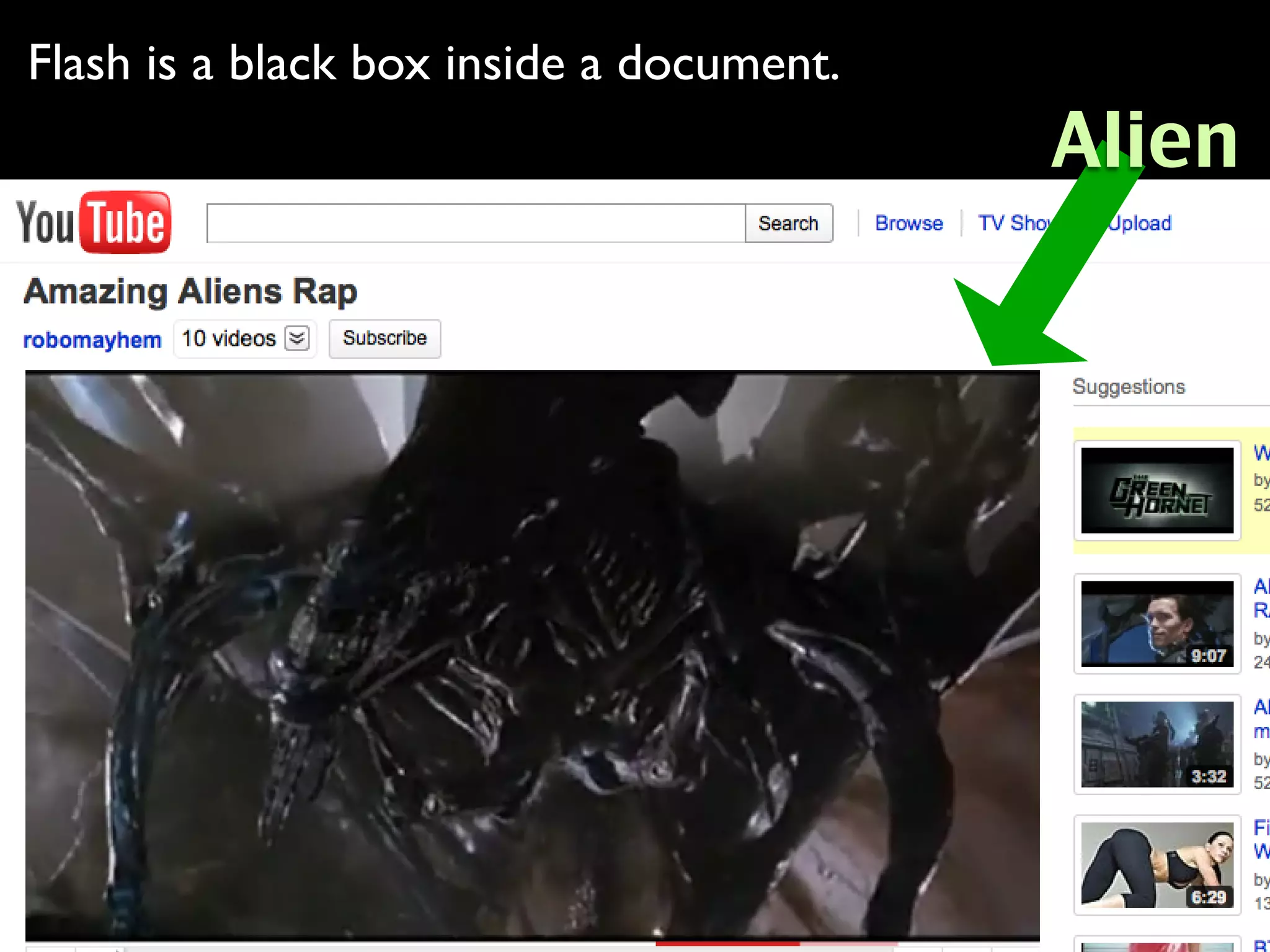 Flash is a black box inside a document.
                                          Alien
 