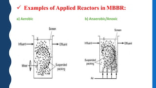 Examples of Applied Reactors in MBBR:
a) Aerobic b) Anaerobic/Anoxic
 