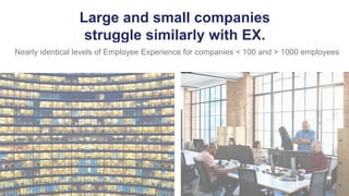 Large and small companies
struggle similarly with EX.
Nearly identical levels of Employee Experience for companies < 100 a...
