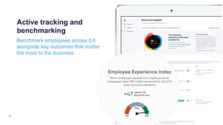 40
Active tracking and
benchmarking
Benchmark employees across EX
alongside key outcomes that matter
the most to the busin...