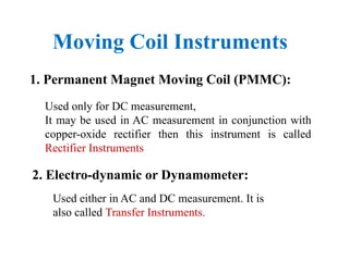 Moving Coil Instruments - Basic Electrical Engineering | PPTX