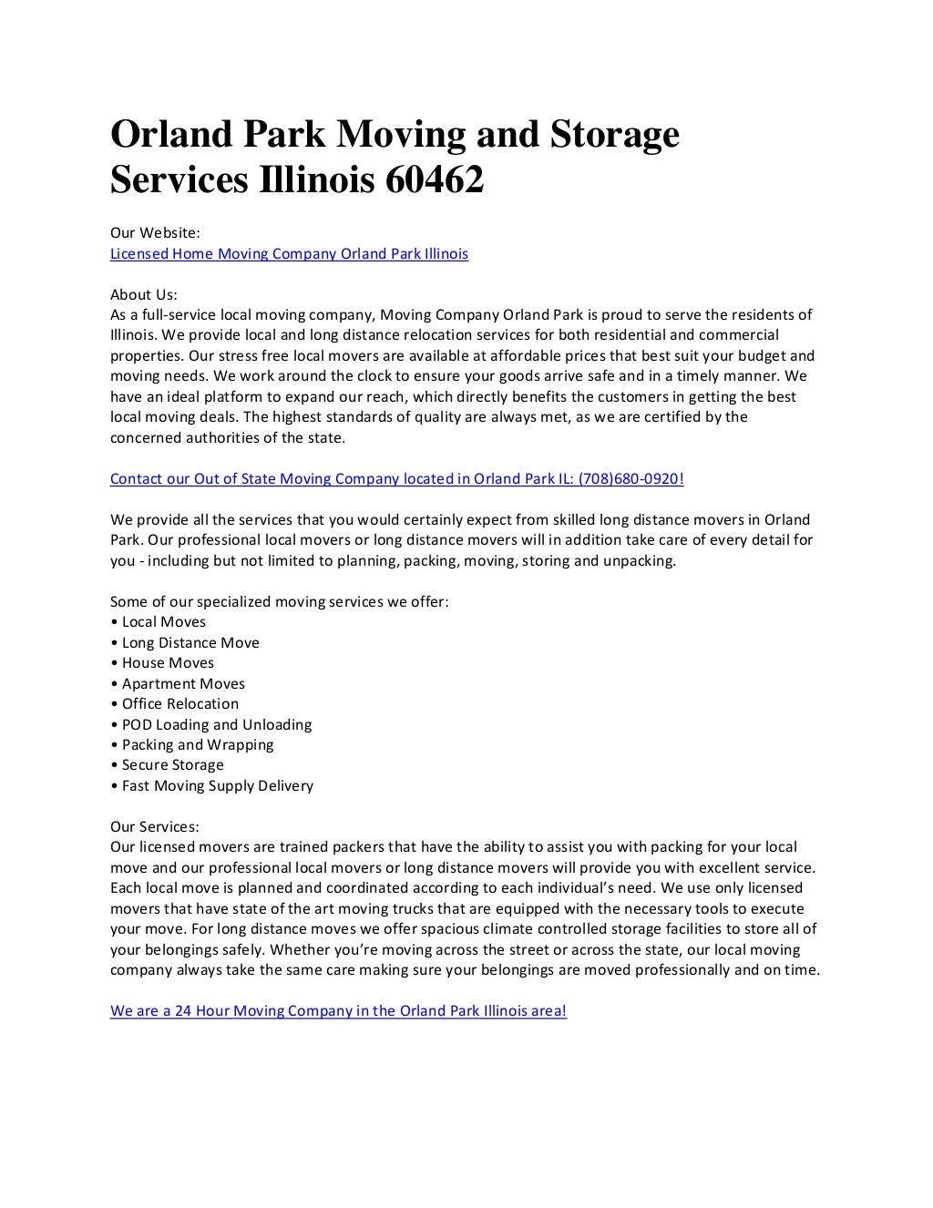 Moving Company Orland Park