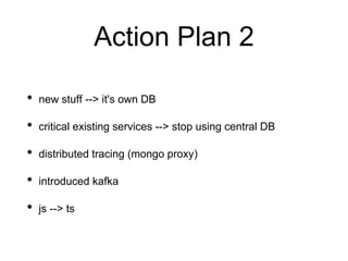 Action Plan 3
• Improve alerting and monitoring (influx --> prometheus)
• e2e tests, more integration tests, better sandbo...