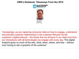 Lenny Murphy
GreenBook
Editor-in-Chief
CMO’s Notebook: Takeaways From IIex 2015
‘Increasingly, we are capturing consumer d...