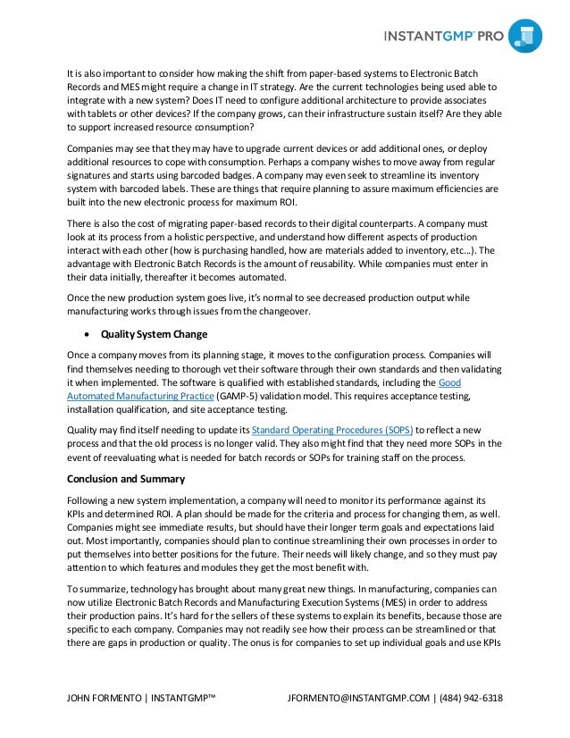 Moving From PaperBased Systems to Electronic Batch Records Instant…