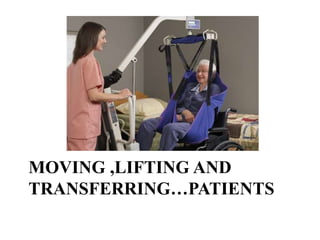MOVING ,LIFTING AND
TRANSFERRING…PATIENTS
 