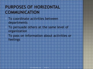  To coordinate activities between
departments
 To persuade others at the same level of
organization
 To pass on information about activities or
feelings
02/02/16www.brainybetty.com 27
 