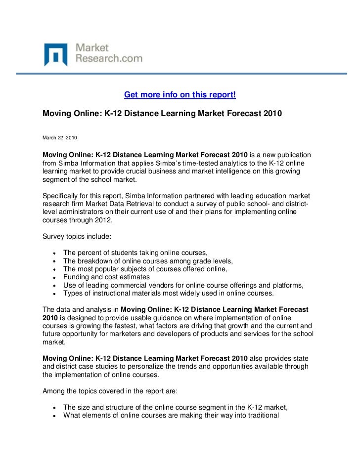Moving Online K 12 Distance Learning Market Forecast 2010