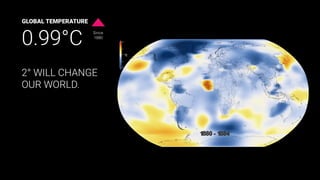 2° WILL CHANGE
OUR WORLD.
0.99°C
GLOBAL TEMPERATURE
Since
1880
 