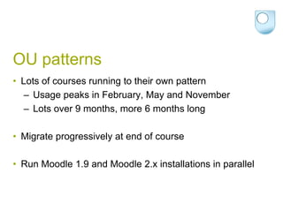 OU patterns<br />Lots of courses running to their own pattern<br /> Usage peaks in February, May and November<br /> Lots o...