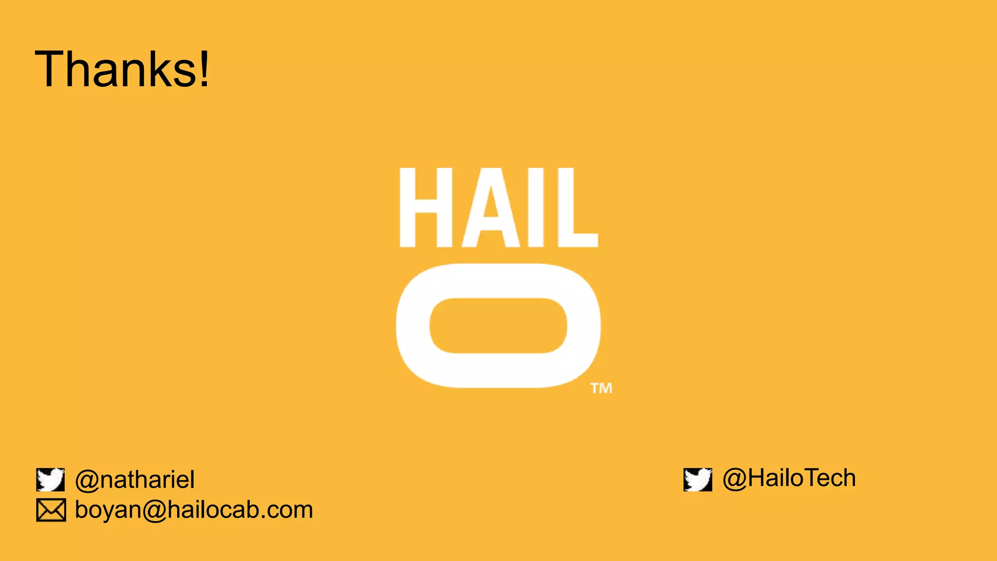 Thanks!
@nathariel
boyan@hailocab.com
@HailoTech
 