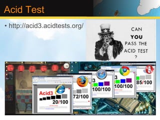 Acid Test
•  http://acid3.acidtests.org/
 