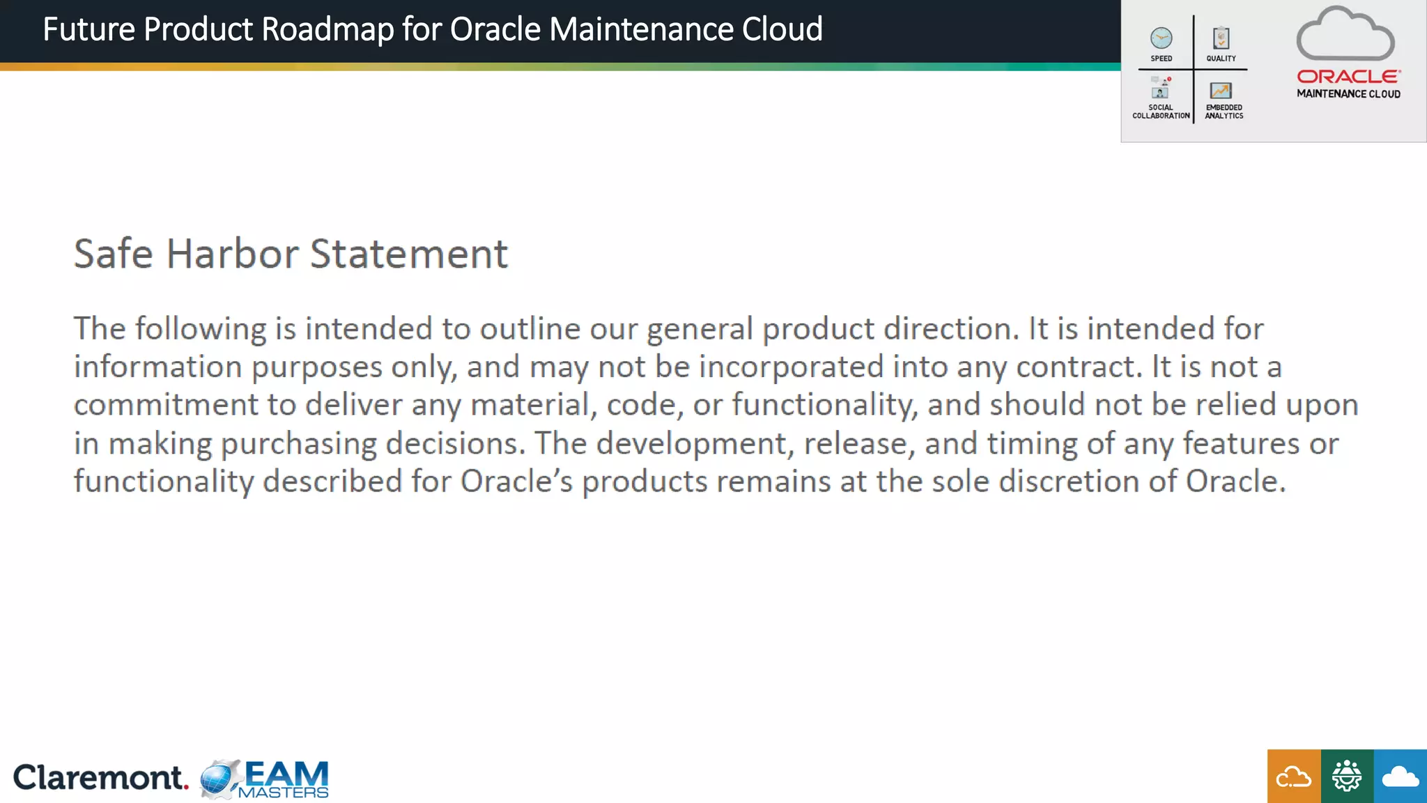 Future Product Roadmap for Oracle Maintenance Cloud
 