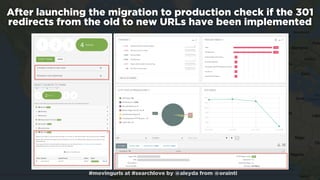#movingurls at #searchlove by @aleyda from @orainti
After launching the migration to production check if the 301
redirects...
