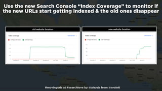 #movingurls at #searchlove by @aleyda from @orainti
Use the new Search Console “Index Coverage” to monitor if
the new URLs...