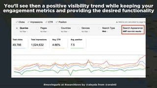 #movingurls at #searchlove by @aleyda from @orainti
You’ll see then a positive visibility trend while keeping your
engagem...