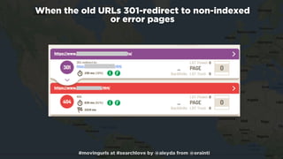 #movingurls at #searchlove by @aleyda from @orainti
When the old URLs 301-redirect to non-indexed  
or error pages
 