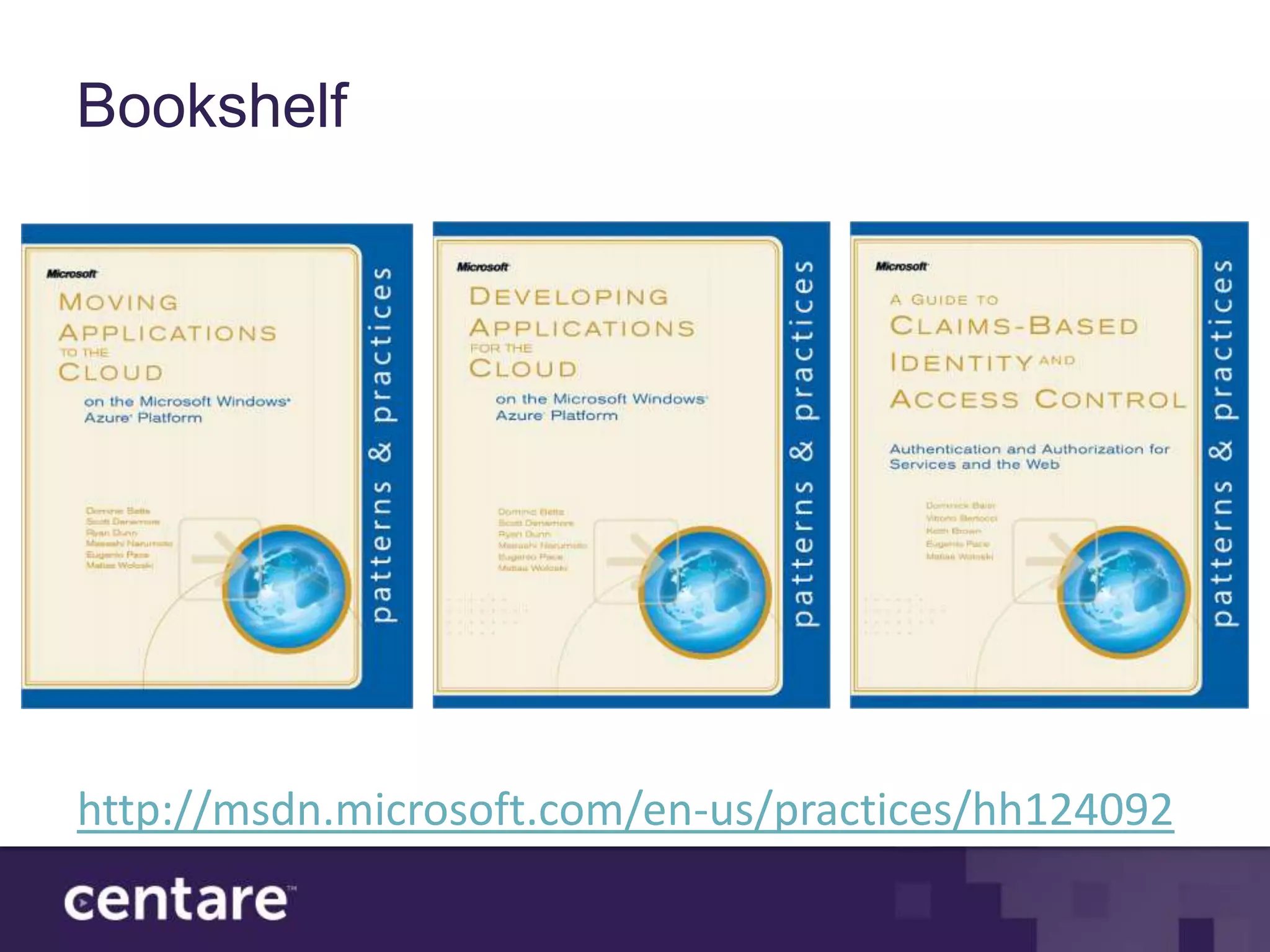 Bookshelf




http://msdn.microsoft.com/en-us/practices/hh124092
 