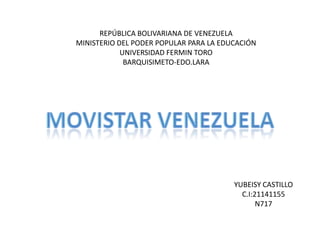 REPÚBLICA BOLIVARIANA DE VENEZUELA
MINISTERIO DEL PODER POPULAR PARA LA EDUCACIÓN
UNIVERSIDAD FERMIN TORO
BARQUISIMETO-EDO.LARA

YUBEISY CASTILLO
C.I:21141155
N717

 