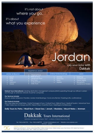 Visit the Kingdom of Jordan - Dakkak Tours International