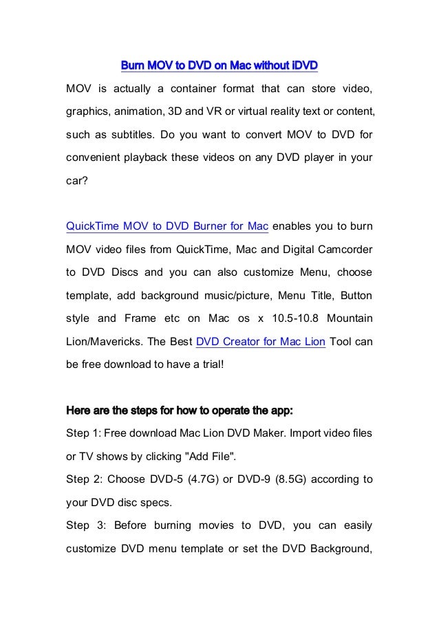 How To Burn Mov To Dvd Without Idvd