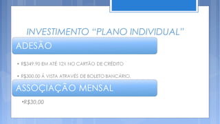 INVESTIMENTO “PLANO INDIVIDUAL”




•R$30,00
 