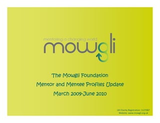 The Mowgli Foundation
Mentor and Mentee Profiles Update
            2009-
      March 2009-June 2010


                              UK Charity Registration: 1127087
                               Website: www.mowgli.org.uk
 