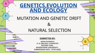 MOWLISHWARI R
B .SC (Blended ) CHEMISTRY.
SECOND YEAR .
BHARATHIAR UNIVERSITY .
SUBMISSION DATE : 27/01/2025.
GENETICS,EVOLUTION
AND ECOLOGY
SUBMITTED BY:
MUTATION AND GENETIC DRIFT
&
NATURAL SELECTION
 