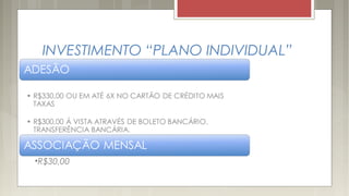 INVESTIMENTO “PLANO INDIVIDUAL”
•R$30,00
 