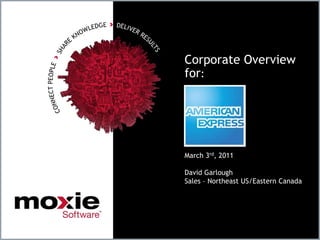 Corporate Overviewfor: March 3rd, 2011 David Garlough Sales – Northeast US/Eastern Canada 